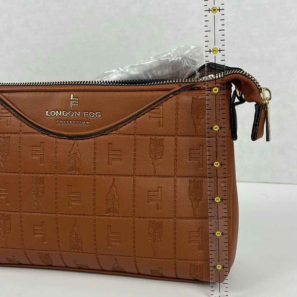 London Fog Susan Tower Signature Embossed Crossbody Bag Cognac Purse Handbag - Picture 10 of 10